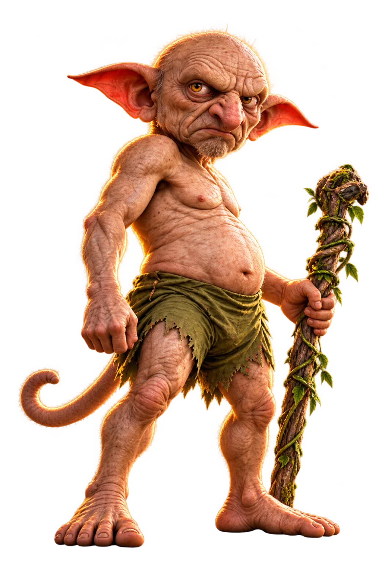 Ramgorur, the curious guardian of Aboltabol, with his woodland staff